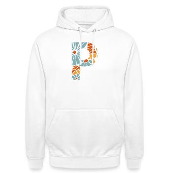 Buchstabe p groovige Blumen Geschenkidee - Unisex Hoodie - Weiß - Vorne - AI Model Male 185 dark (185cm) & AI Model Female 172 dark (172cm)