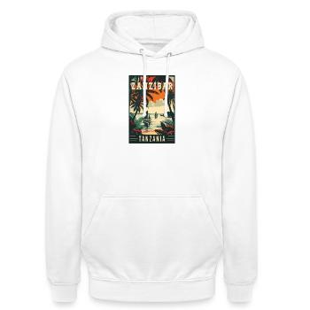 Tropical Zanzibar in Tanzania Vintage Travel Art - Unisex Hoodie - white - Front - AI Model Male 185 dark (185cm) & AI Model Female 172 dark (172cm)