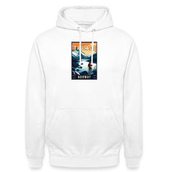 Entdecken Sie das arktische Abenteuer von Tromsø in Norwegen - Unisex Hoodie - Weiß - Vorne - AI Model Male 185 dark (185cm) & AI Model Female 172 dark (172cm)