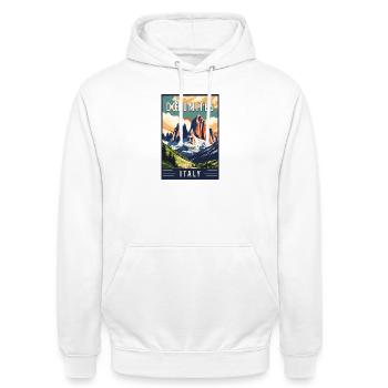 Erleben Sie majestätische Dolomiten in Italien - Unisex Hoodie - Weiß - Vorne - AI Model Male 185 dark (185cm) & AI Model Female 172 dark (172cm)