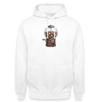 Vintage-Kaugummiautomaten-Kaugummi & Süßigkeiten - Unisex Hoodie - Weiß - Vorne - AI Model Male 185 dark (185cm) & AI Model Female 172 dark (172cm)