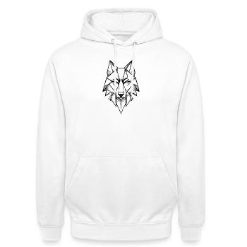 Loup géométrique symétrique moderne - Sweat-shirt à capuche unisexe - blanc - Devant - AI Model Male 185 dark (185cm) & AI Model Female 172 dark (172cm)