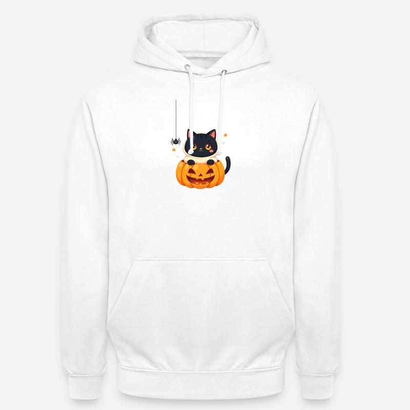 Chat d’Halloween avec citrouille d’Halloween - Sweat-shirt à capuche unisexe - blanc