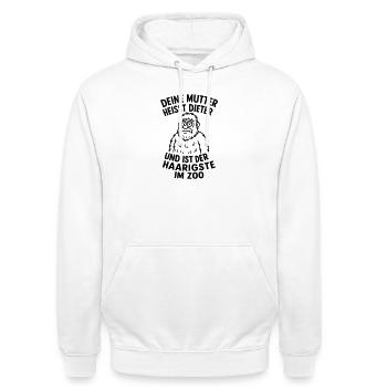 deine mudda dieter haarig - Unisex Hoodie - Weiß - Vorne - AI Model Male 185 dark (185cm) & AI Model Female 172 dark (172cm)