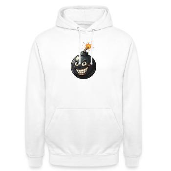 Witzbombenkarikatur mit Grinsen - Unisex Hoodie - Weiß - Vorne - AI Model Male 185 dark (185cm) & AI Model Female 172 dark (172cm)