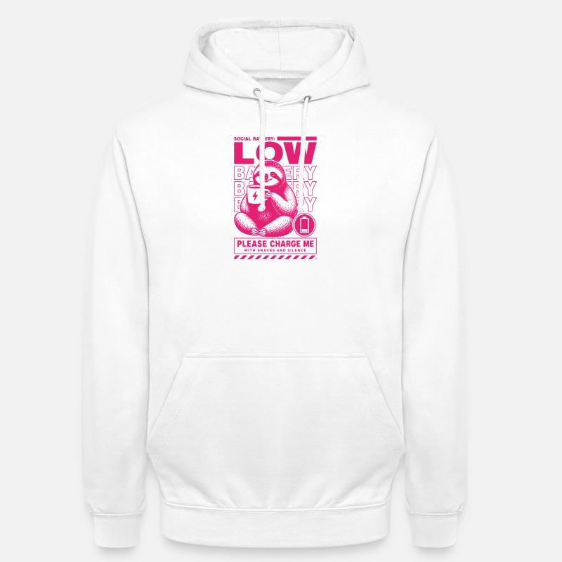 Low Battery Sloth Funny Design - Unisex Hoodie - white