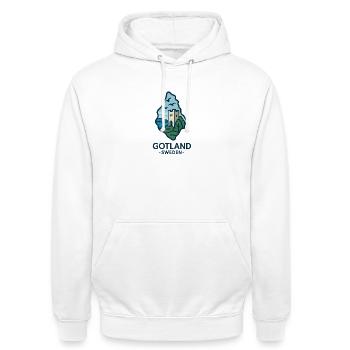 Gotland Visby Castle on the coast - Unisex Hoodie - white - Front - AI Model Male 185 dark (185cm) & AI Model Female 172 dark (172cm)