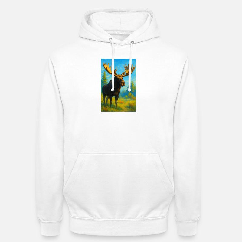 Explosion colorée de l’orignal dans le paysage de l’aube - Sweat-shirt à capuche unisexe - blanc