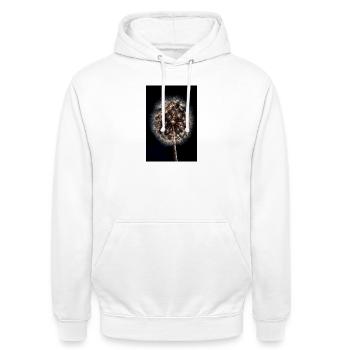 Leuchtendes Löwenzahn-Feuerwerk - Unisex Hoodie - Weiß - Vorne - AI Model Male 185 dark (185cm) & AI Model Female 172 dark (172cm)