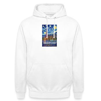 Bradford, England - Unisex Hoodie - white - Front - AI Model Male 185 dark (185cm) & AI Model Female 172 dark (172cm)