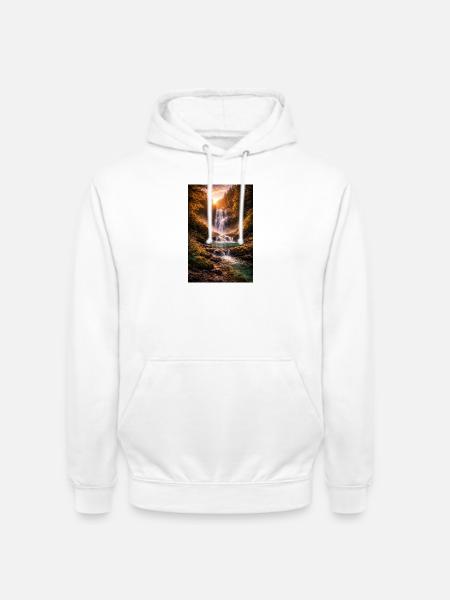 Waterfall in the evening sun - Unisex Hoodie - white