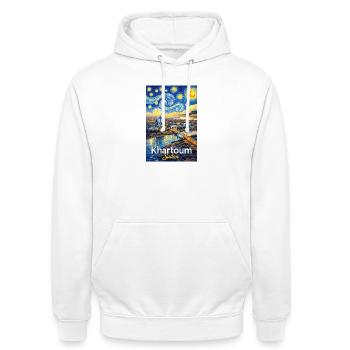 Khartoum Skyline Dream Style - Unisex Hoodie - white - Front - AI Model Male 185 dark (185cm) & AI Model Female 172 dark (172cm)