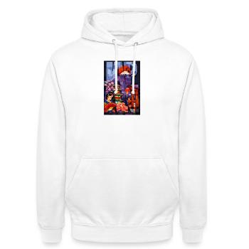 Japan Artistic Illustration – Mount Fuji Sun - Unisex Hoodie - white - Front - AI Model Male 185 dark (185cm) & AI Model Female 172 dark (172cm)