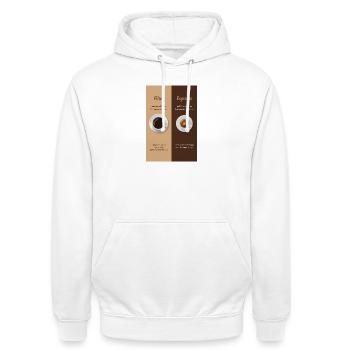 Filterkaffee vs Espresso Poster Vergleich - Unisex Hoodie - Weiß - Vorne - AI Model Male 185 dark (185cm) & AI Model Female 172 dark (172cm)