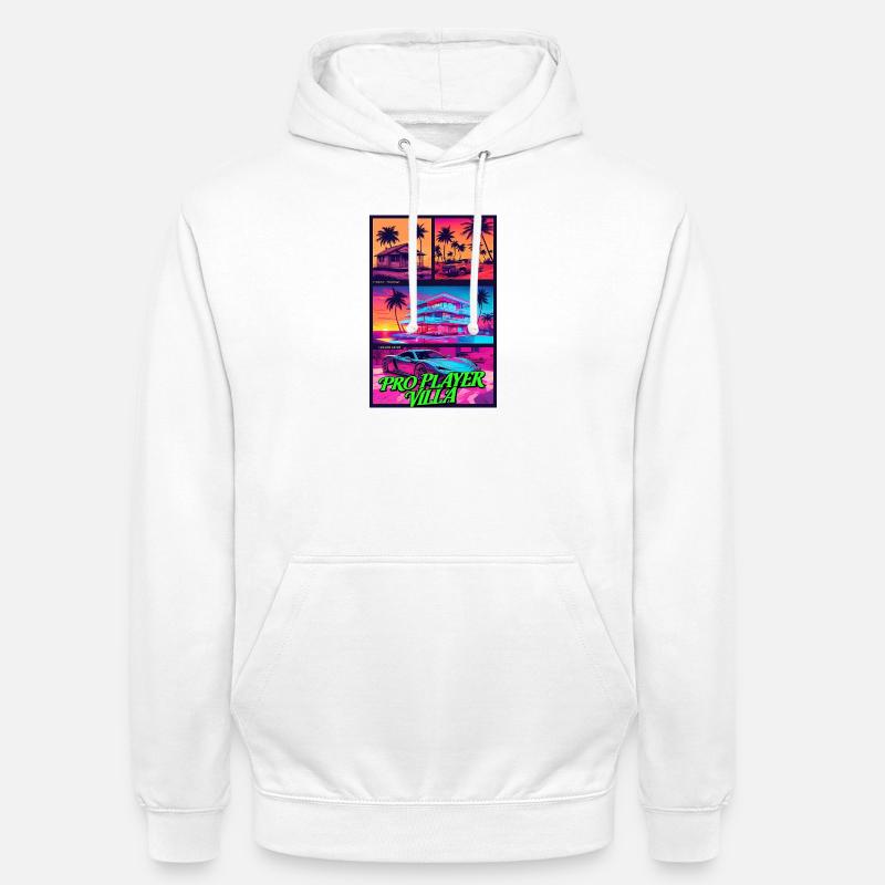 PROFISPIELER VILLA - Neon Synthwave Gaming Art - Unisex Hoodie - Weiß