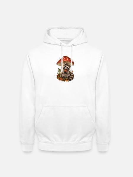 Waschbär unter Waldpilzen - Unisex Hoodie - Weiß