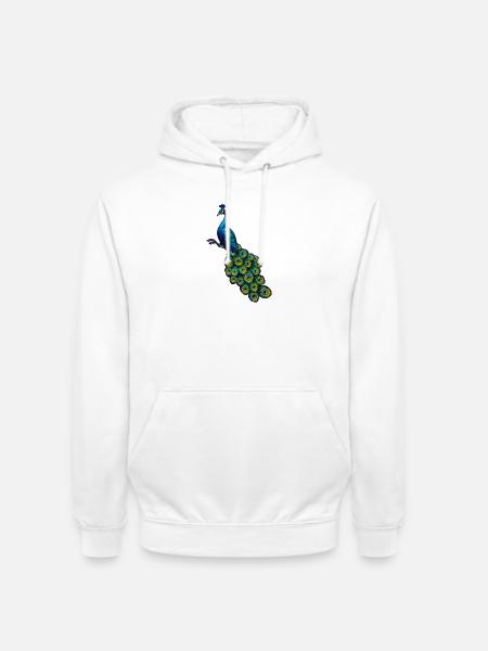 pfauen hahn in Edelblau, vögel, - Unisex Hoodie - Weiß