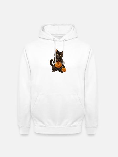 Schwarze Katze häkelt einen Korb - Unisex Hoodie - Weiß