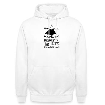 Bayern, Berge und Bier Geschenk - Unisex Hoodie - Weiß - Vorne - AI Model Male 185 dark (185cm) & AI Model Female 172 dark (172cm)
