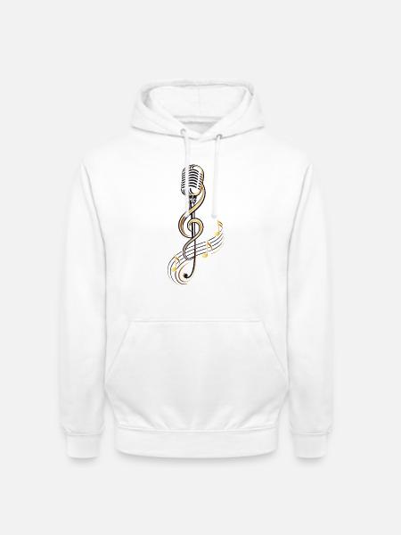 Mikrofon mit Violinschlüssel – Musik Motiv - Unisex Hoodie - Weiß