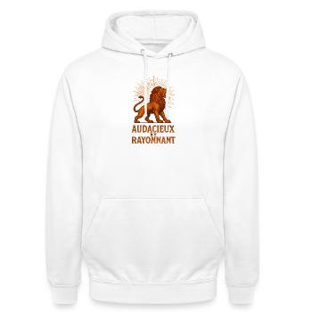 Leo Star Sign - Astrology - Unisex Hoodie - white - Front - AI Model Male 185 dark (185cm) & AI Model Female 172 dark (172cm)