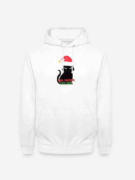 Weihnachtskatzen-Weihnachtsmütze – Stummer Beobachter-Humor - Unisex Hoodie - Weiß