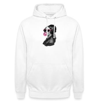 Ada Lovelace with pink sunglasses and bubblegum - Unisex Hoodie - white - Front - AI Model Male 185 dark (185cm) & AI Model Female 172 dark (172cm)