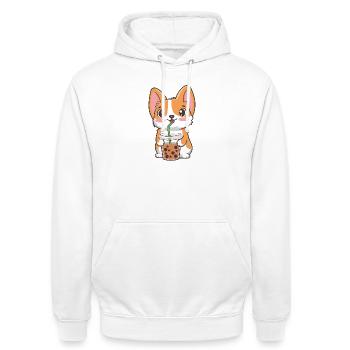 Süßer Corgi mit Bubble Tea - Unisex Hoodie - Weiß - Vorne - AI Model Male 185 dark (185cm) & AI Model Female 172 dark (172cm)