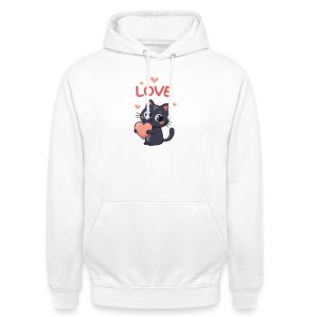 Chat Kawaii Coeur Rosé Love - Sweat-shirt à capuche unisexe - blanc - Devant - AI Model Male 185 dark (185cm) & AI Model Female 172 dark (172cm)