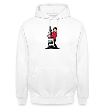 Bierliebe-Zeichentrickfilm - Unisex Hoodie - Weiß - Vorne - AI Model Male 185 dark (185cm) & AI Model Female 172 dark (172cm)