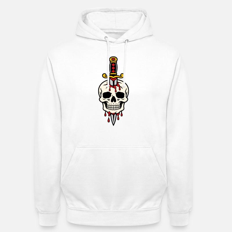 Schädel mit einem Tattoo-Dolch durchbohrt - Unisex Hoodie - Weiß