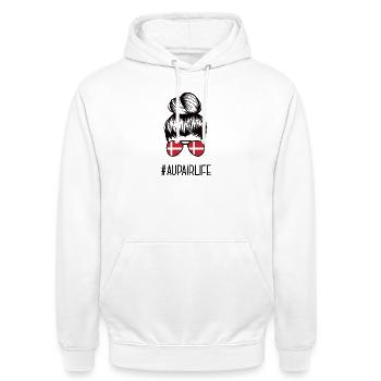 Denmark Au Pair Work & Travel Year Abroad Aupair - Unisex Hoodie - white - Front - AI Model Male 185 dark (185cm) & AI Model Female 172 dark (172cm)