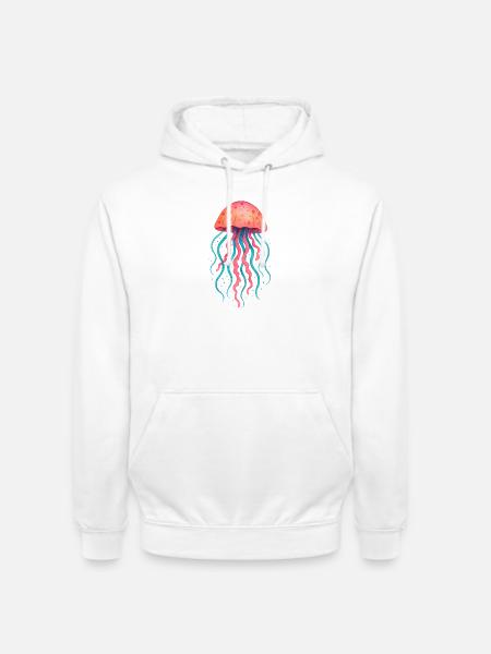 Neon-Quallen-Aquarell - Unisex Hoodie - Weiß