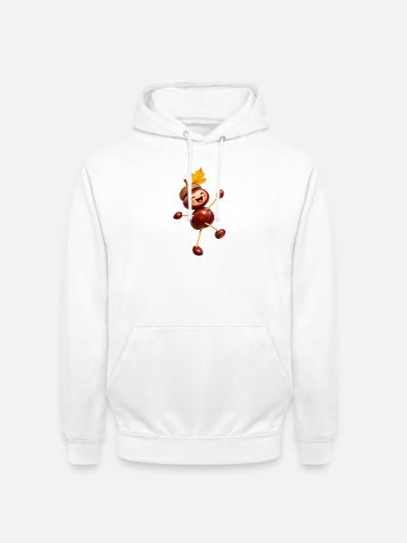 Fröhliche Kastanienfigur mit Eichelhut  - Unisex Hoodie - Weiß