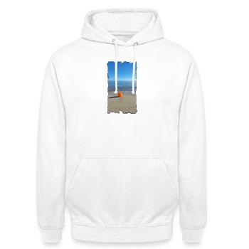 Orangener Strandball am Meer - Unisex Hoodie - Weiß - Vorne - AI Model Male 185 dark (185cm) & AI Model Female 172 dark (172cm)