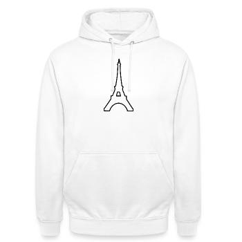 Eiffelturm Paris minimalistisches Wahrzeichen - Unisex Hoodie - Weiß - Vorne - AI Model Male 185 dark (185cm) & AI Model Female 172 dark (172cm)
