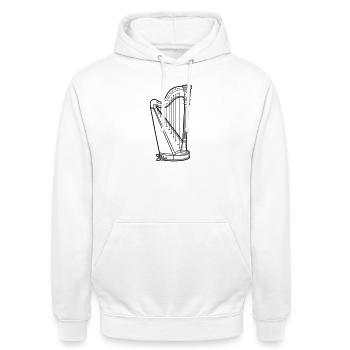 Harfe - Unisex Hoodie - Weiß - Vorne - AI Model Male 185 dark (185cm) & AI Model Female 172 dark (172cm)