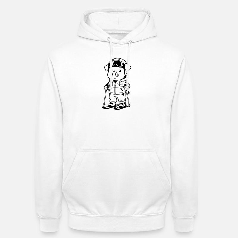 Cochon avec des skis - Sweat-shirt à capuche unisexe - blanc