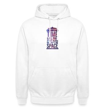 TARDIS - Unisex Hoodie - Weiß - Vorne - AI Model Male 185 dark (185cm) & AI Model Female 172 dark (172cm)