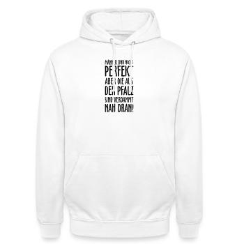 Pfälzer Männer aus der Pfalz - Unisex Hoodie - Weiß - Vorne - AI Model Male 185 dark (185cm) & AI Model Female 172 dark (172cm)