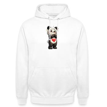 Panda timide au cœur rouge - Sweat-shirt à capuche unisexe - blanc - Devant - AI Model Male 185 dark (185cm) & AI Model Female 172 dark (172cm)