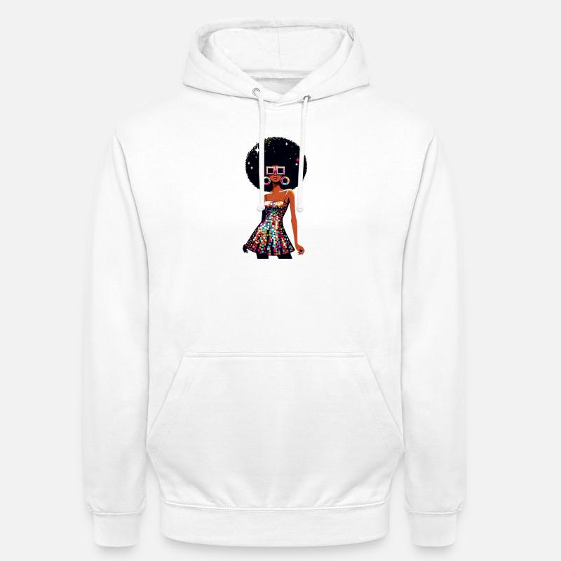 Disco Afro Glam Sequins Design - Sweat-shirt à capuche unisexe - blanc