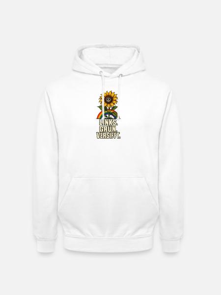 Links Grün Versifft – Sonnenblume und Peace - Unisex Hoodie - Weiß