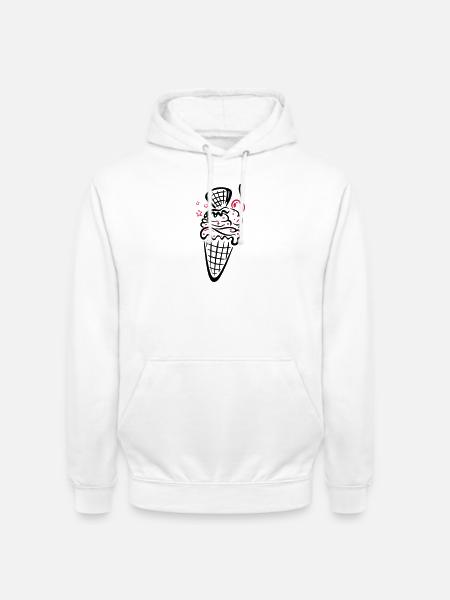 Eis, Eiswaffel mit Kirsche - Unisex Hoodie - Weiß