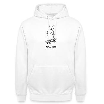 Skater Bunny Shirt – Cute Rabbit Skateboard Design - Unisex Hoodie - white - Front - AI Model Male 185 dark (185cm) & AI Model Female 172 dark (172cm)