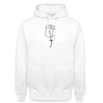 Fleur de rose minimaliste dessinée à la main - Sweat-shirt à capuche unisexe - blanc - Devant - AI Model Male 185 dark (185cm) & AI Model Female 172 dark (172cm)
