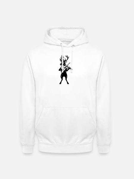 Reindeer Playing Violin Cartoon Illustration - Unisex Hoodie - white