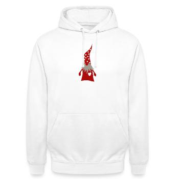 Décoration de Noël Gnome Red Heart Dots - Sweat-shirt à capuche unisexe - blanc - Devant - AI Model Male 185 dark (185cm) & AI Model Female 172 dark (172cm)