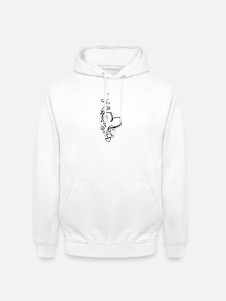 Corazón grande con pequeños corazones y flores - Sudadera con capucha unisex - blanco