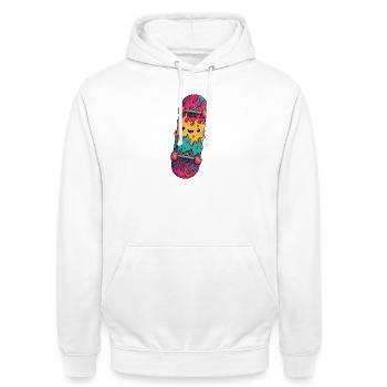 Flammen-Skateboard Lachendes Gesicht - Unisex Hoodie - Weiß - Vorne - AI Model Male 185 dark (185cm) & AI Model Female 172 dark (172cm)